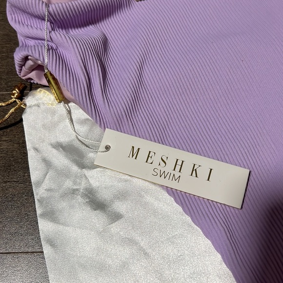 MESHKI Swim Purple High Waist High Cut Bottoms NEW - Picture 3 of 5
